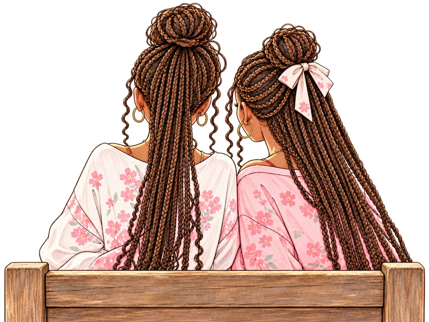 Divine et Océane vues de dos, assises côte à côte